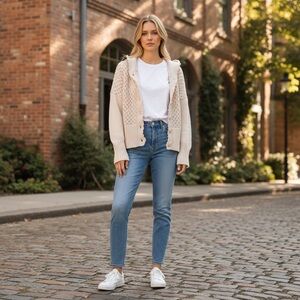 Anthropologie Sleeping On Snow Crochet Hooded Buttondown Cardigan/Sweater Size S